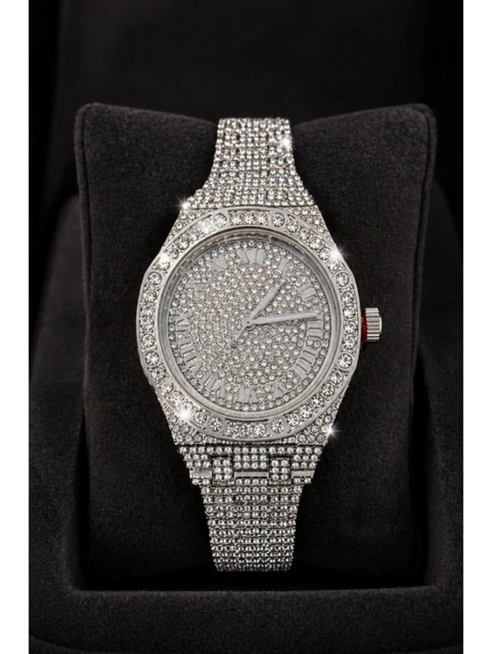 #597  40mm Luxury Iced Out Bling Chandelier Watch – Silver Tone